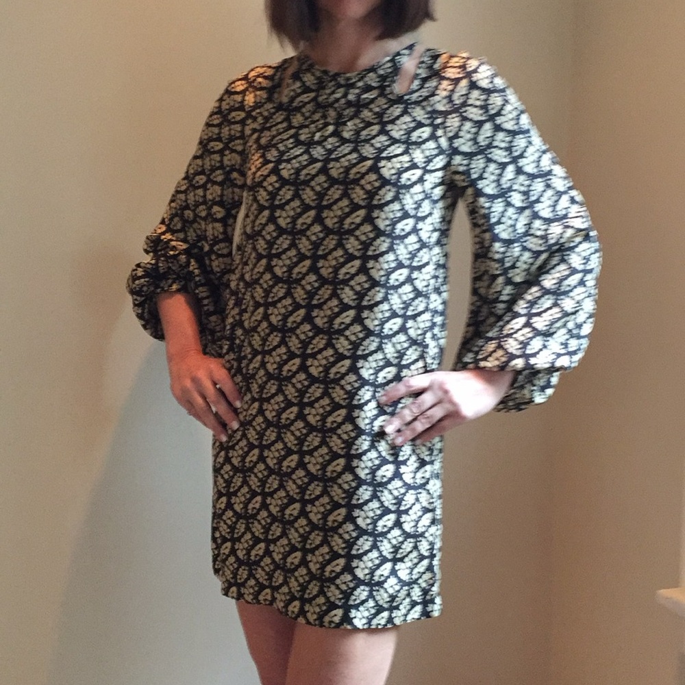 Winter Kate Black and Cream Long Sleeve Dress